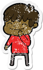 distressed sticker of a cartoon happy boy
