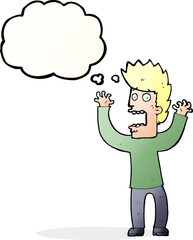 cartoon terrified man with thought bubble