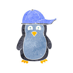 retro cartoon penguin wearing hat