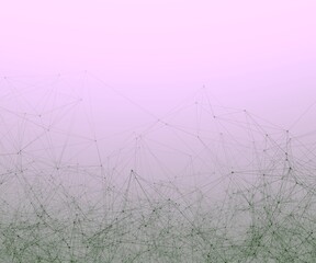 Abstract Green Plexus Polygon wireframe Shapes 3D illustration on purple gradient full frame web...
