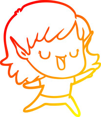 warm gradient line drawing cartoon elf girl