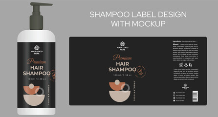 Shampoo Label Design, Keratin Shampoo Packaging, Cosmetic packaging, realistic plastic shampoo bottle mockup template with 3d illustration - obrazy, fototapety, plakaty