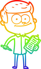 rainbow gradient line drawing cartoon happy salesman