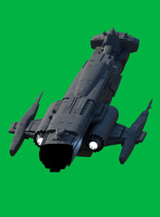 Light Attack Space Ship on Green Screen Background - Rear View, 3d digitally rendered science fiction illustration