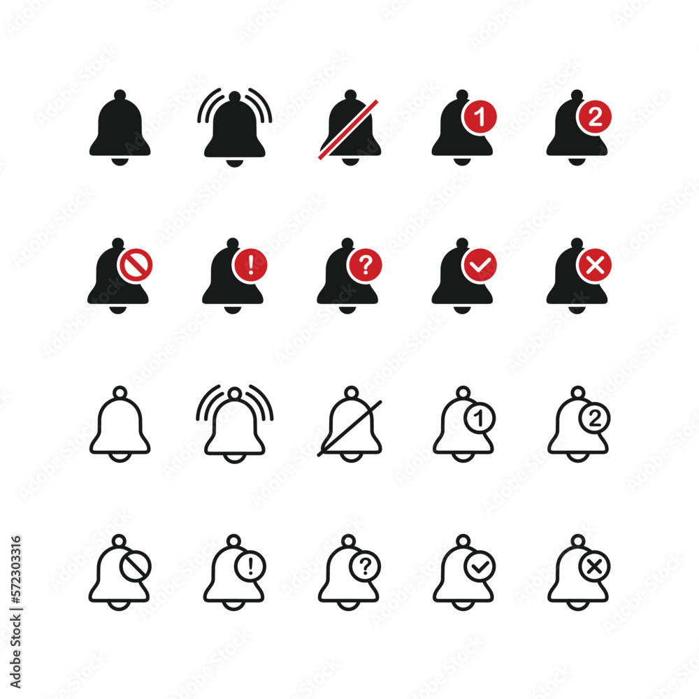 Poster bell notification icon set. message notification flat vector icon for apps and websites. alarm conce