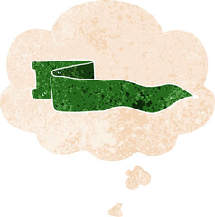 cartoon waving banner and thought bubble in retro textured style