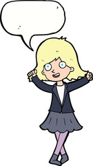 cartoon happy girl with speech bubble
