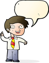cartoon school boy with idea with speech bubble