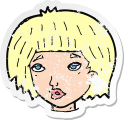 retro distressed sticker of a cartoon bored looking woman