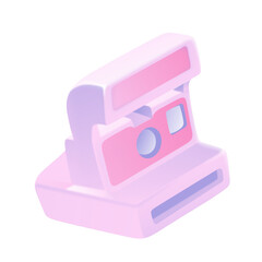 Nostalgic Vibes Pastel Polaroid Camera with a 3D Twist, Perfect for 90s Aesthetic Design.  Photograph and retro illustration.