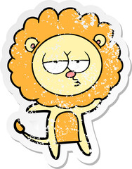 distressed sticker of a cartoon bored lion