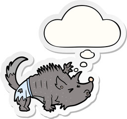 cartoon werewolf and thought bubble as a printed sticker