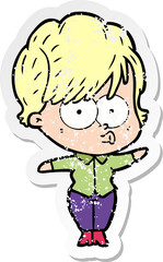 distressed sticker of a cartoon woman