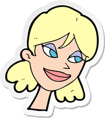 sticker of a cartoon happy female face