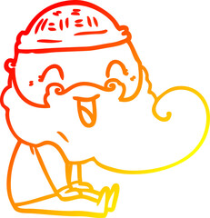warm gradient line drawing happy bearded man sat down laughing