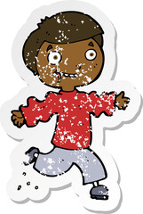 retro distressed sticker of a cartoon excited boy