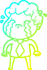 cold gradient line drawing cartoon man crying