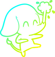 cold gradient line drawing cute cartoon elephant spouting water