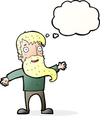 cartoon man with beard waving with thought bubble