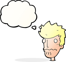 cartoon nervous man with thought bubble