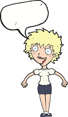 cartoon excited woman with speech bubble