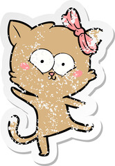 distressed sticker of a cartoon cat