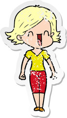 distressed sticker of a cartoon happy woman