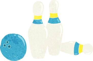 cartoon bowling ball and skittles