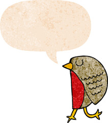 cartoon bird and speech bubble in retro textured style