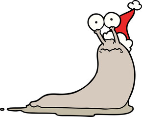 line drawing of a slug wearing santa hat