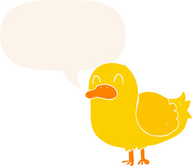 cartoon duck and speech bubble in retro style