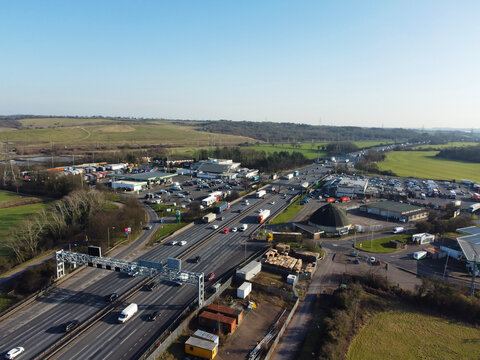 Beautiful View of British Motorways and Highways Services Station on M1 Junction 12 of Toddington, Dunstable LU5 6HP England UK. Image Was Captured on 15-Feb-2023 