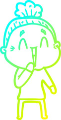 cold gradient line drawing cartoon happy old lady
