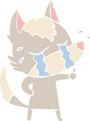 flat color style cartoon crying wolf
