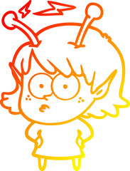 warm gradient line drawing cartoon alien girl