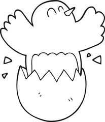 black and white cartoon hatching egg