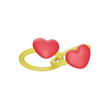 heart rings 3d icon for celebrating valentine's day engagement merriage 