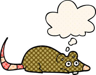 cartoon mouse and thought bubble in comic book style