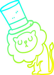 cold gradient line drawing cute cartoon lion wearing top hat