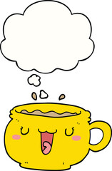 cute cartoon coffee cup and thought bubble