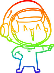rainbow gradient line drawing happy cartoon astronaut pointing