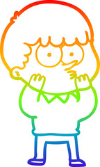rainbow gradient line drawing cartoon curious boy