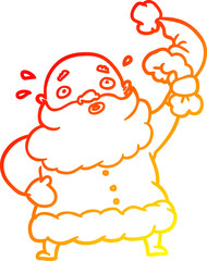 warm gradient line drawing santa claus waving his hat