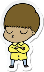 sticker of a cartoon calm boy