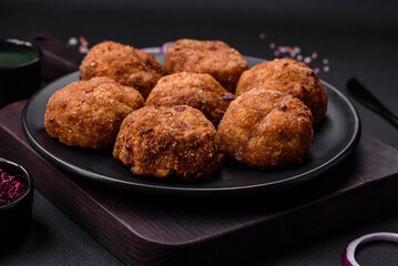 Delicious fresh meat or vegetable cutlets with spices and herbs