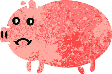 retro illustration style cartoon pig