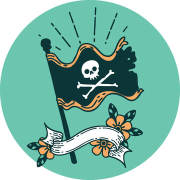 icon of tattoo style waving pirate flag