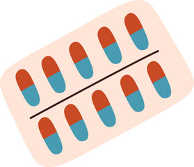 Pharmaceutical medication pills in blister pack flat icon