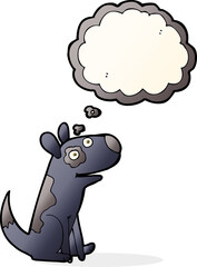 cartoon happy dog with thought bubble