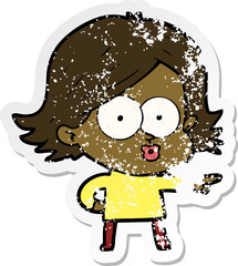 distressed sticker of a cartoon girl pouting